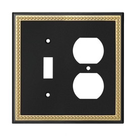 Pearled Frame Decorative Wall Plate Switch Plate Outlet Cover (Toggle/Duplex, Black & Dark Golden)