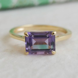 Baguette Amethyst vergoldet Sterling Silber Ring - Natürlicher Edelstein - Geburtstagsgeschenk - Weihnachtsgeschenk - Handgefertigte Geschenkideen für Frauen (Größe: US Size 6 / Diameter 16.5)