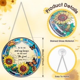 HlaitsWit Stained Glass Sun Catcher - Bible Verse Sunflower Glass Panel Window Hanging Sun Catcher Rainbow Maker Indoor Outdoor Home Garden Decor Mom Dad Loved One Memorial Birthday Sympathy Gifts