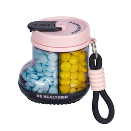 EASYLOCK Travel Pill Box Organiser 4 Compartments Tablet Box Organiser Portable Supplement Organiser Weekly Vitamin Box (Pink)