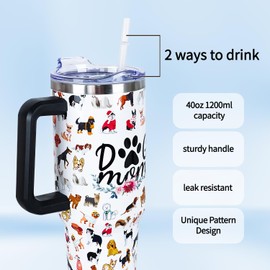 Dog 40 Oz Tumbler with Handle and Straw Dog Cup Water Bottle Drinking Glasses, Dog Gifts for Women Girls Birthday Dog Lovers, Dog Gift Accessories Stuff, Christmas Birthday Gifts for Women Friends
