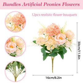 12 Bundles Peonies Artificial Flowers Silk Flowers Fake Peony Bouquet Faux Peonies Flowers Bulk for Wedding Decor Centerpiece Table Decorations (Orange)