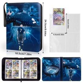Egmelos Trading Card Binder, PU Leather Football Card Binder, Card Folders for 400 Cards with 50 Removable Sleeves, Card Collection Folder with Zip, Binder Album for Baseball Cards, Sports Star Cards