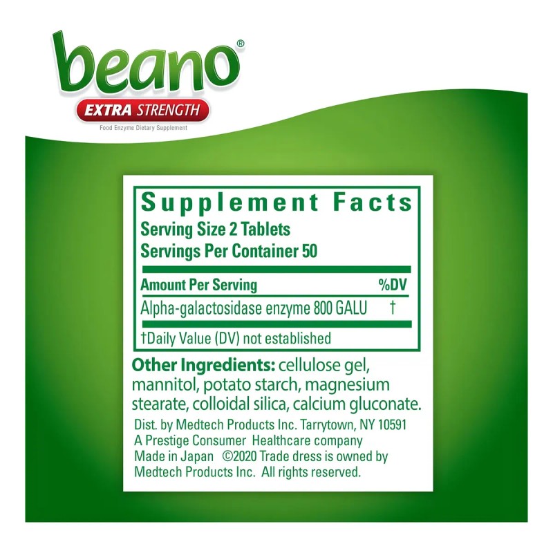 Enzimas digestivas Beano Gas Prevention 100 tbts Sabor Sin sabor