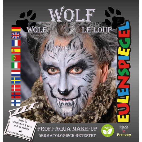 Eulenspiegel 204412 - Wolf Motif Set, 4 Colours, 1 Brush, 1 Set of Instructions (English language not guaranteed), for Approx. 40 Masks, Carnival, Theme Party