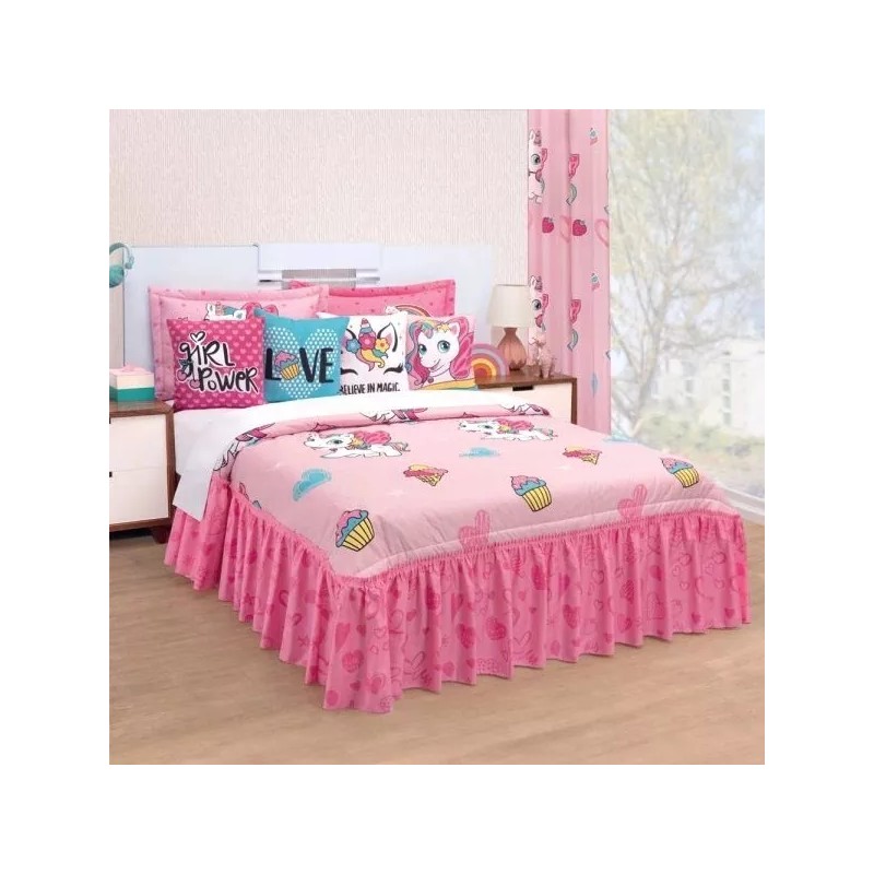 Colchas Elefantito Colcha Unicornio Rosa + Cojin Y Funda Individual
