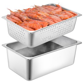 Tioncy 2 Pack Full Size Hotel Pans with Perforated Steam Pan, Stainless Steel Steam Table Pan Multifunctional Food Chafing Supplies for Restaurant Kitchen(Full Size, 6 Inches, 8 Inches)