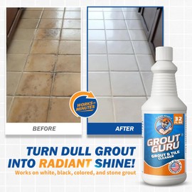 Guru The Professional Grout Cleaner for Tile Floors | Acid Free Formula | Tile Cleaner Spray for Marble, Natural Stones, Porcelain, & Marble | Shower Bathroom and Home Cleaner - Liquid, 32 Oz