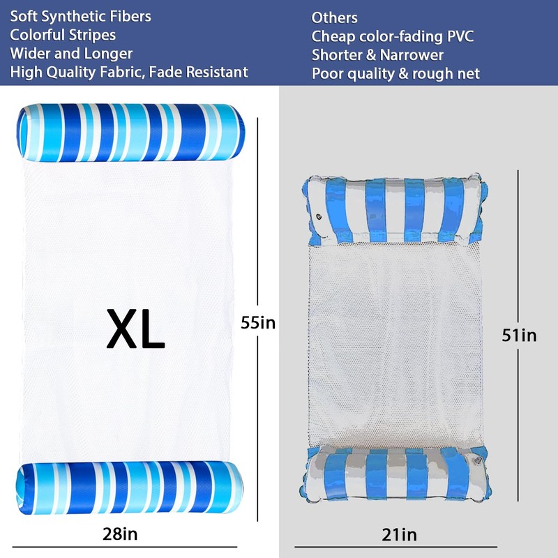 FindUWill 2 Pack Fabric Water Swimming Pool Floats Hammock, XL,