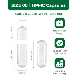 MéipaLien HPMC Empty Capsules Size 00-100 Clear Count Pill Capsules Empty - Plant-Based Cellulose | Vegetarian, Halal, Non-GMO | for DIY Supplement & Herbal Filling