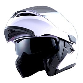 1Storm Motorcycle Modular Full Face Helmet Flip up Dual Visor Sun Shield: HB89 Glossy White