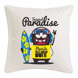 Reifen-Markt Microfibre Cushion Cover 40 x 40 cm Tropical Paradise Florida Surf Surfboard Longboard Surfboard Waves Beginner Shop in White