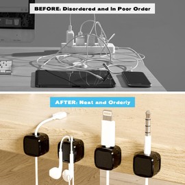 GTUDOR 6Pcs Magnetic Cable Clips, Mini Cord Organizer Holder, Hidden Charging Cable Clip Adhesive Wire Straps Management Holder Keeper for Car Home Office Kitchen (Black 6PCS)