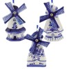 Kurt Adler Porcelain Delft Blue Windmill Ornament Set Of 3