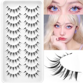 Manga Lashes Natural Look Anime False Eyelashes Individual Wispy Korean Makeup Eye Lashes Clusters 10 Pairs Asian Chinese Japanese Fake Eyelashes Pack by Geeneiya | Geeneiya