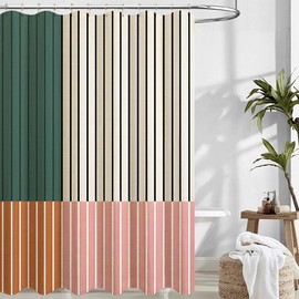De-Mediocre Abstract Linen Shower Curtain Sets Color Block Line Minimalism Bathroom Curtain 72x72inch Art Bath Curtain Waterproof and Linen Fabric for Bathroom