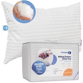 Medium Ultimate Comfort with 700 Fill Power - Queen Size, 20 x 30 Inch - 100% Hungarian White Goose Down Pillow (25oz) - Luxury Hotel Pillows, Cotton Striped Damask Shell - Pack of 1