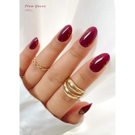 AutyaMee Semi Cured Gel Nail Strips (Plum Queen), Gold Foil, Deep Purple, 20 Pcs Gel Nail Wraps, Stickers, UV Light Required, Salon Quality, Long Lasting