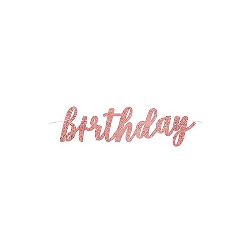 Rose Gold Glitz Happy Birthday Script Prismatic Foil Jointed Banner