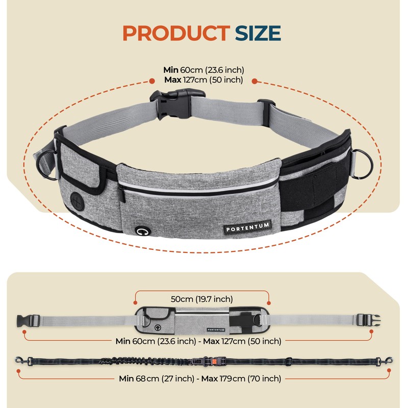 PORTENTUM Laisse canicross Chien, Main Libre Chien, Anti-tirons, pour Ceinture,