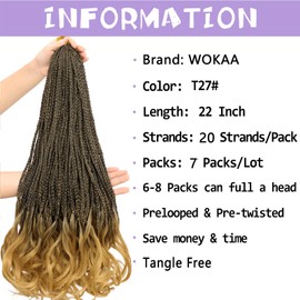 Curly Crochet Hair for Women Goddess Box Braids Crochet Hair Pre Looped French Curl Braiding Hair Crochet Braids 22 Inch 7 Packs French Curls Braids Layered Knotless Braids Hair Extensions 1B/27