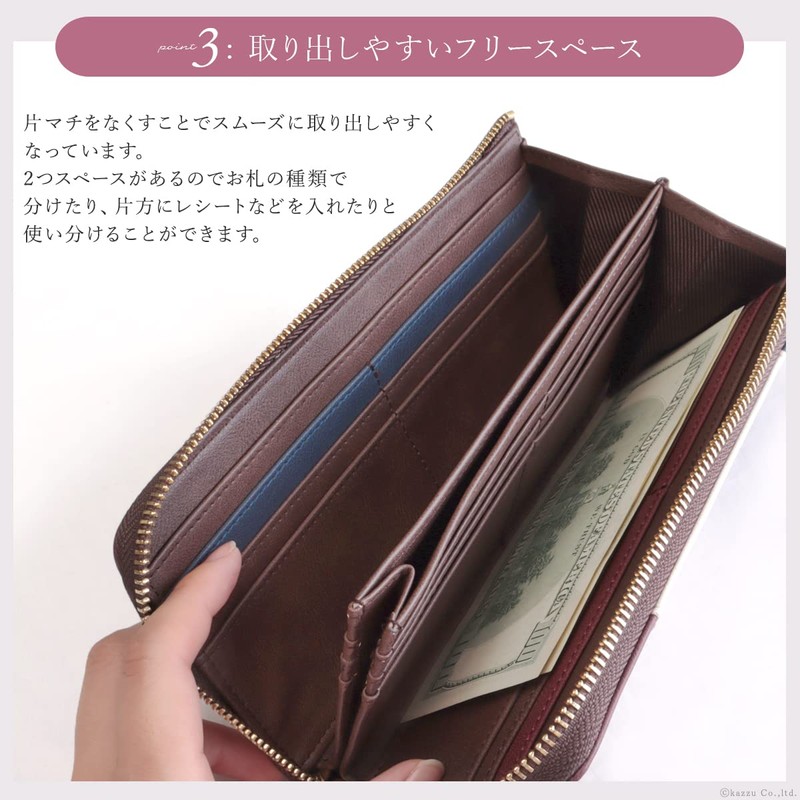 Cleria CL-17010 Women's Long Wallet, Thin Pocket, L-Shaped Zipper, Tricolor