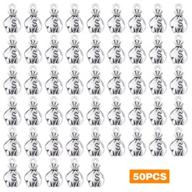 Hmjpng 50pcs Antique Silver US Dollar Sign Charms Alloy Money Bag Dangle Pendants Jewelry Charms Accessories for DIY Necklace Bracelet Crafts Decoration