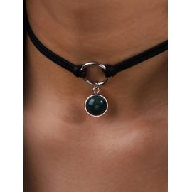 Sacina Gothic Goth Boho Hippie O ring Crystal Choker Necklace, Faux Leather Layered Dainty Black Choker Necklace, Jewelry Gift for Women