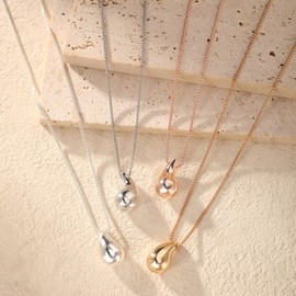 J JEAN QCEE Dainty Gold Necklace for Women, 14K Gold Plated Pear Pendent Necklace Teardrop Pendent Necklace Gold Jewelry for Women Light Silver Color