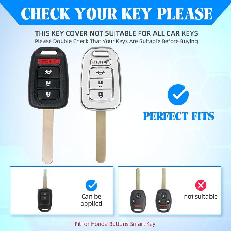 QBUC for Honda Key Fob Cover with Key Chain, for