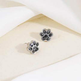 Lauren-Spencer Obsidian Dog Paw Earrings for Women Cute Small Paw Print Stud Earrings Stainless Steel Black Obsidian Dog Jewelry for Women Cat Dog Mom Earrings Animal Jewelry Gift