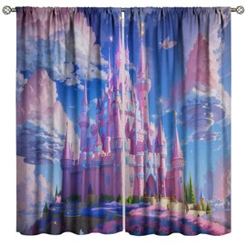 Colorful Princess Castle Curtains for Girls Kids Fairy Tale World Magic Cartoon Blackout Window Drapes for Bedroom Living Room Kitchen Cafe Decor （W21xL45 Inch） x2 Decor