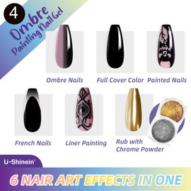 U-Shinein Ombre Gel Nail Polish,Spring Summer Colorful Painting Nail Gel for Ombre Nails Aura Nails, French Manicure Diy Nail Art#04 Black