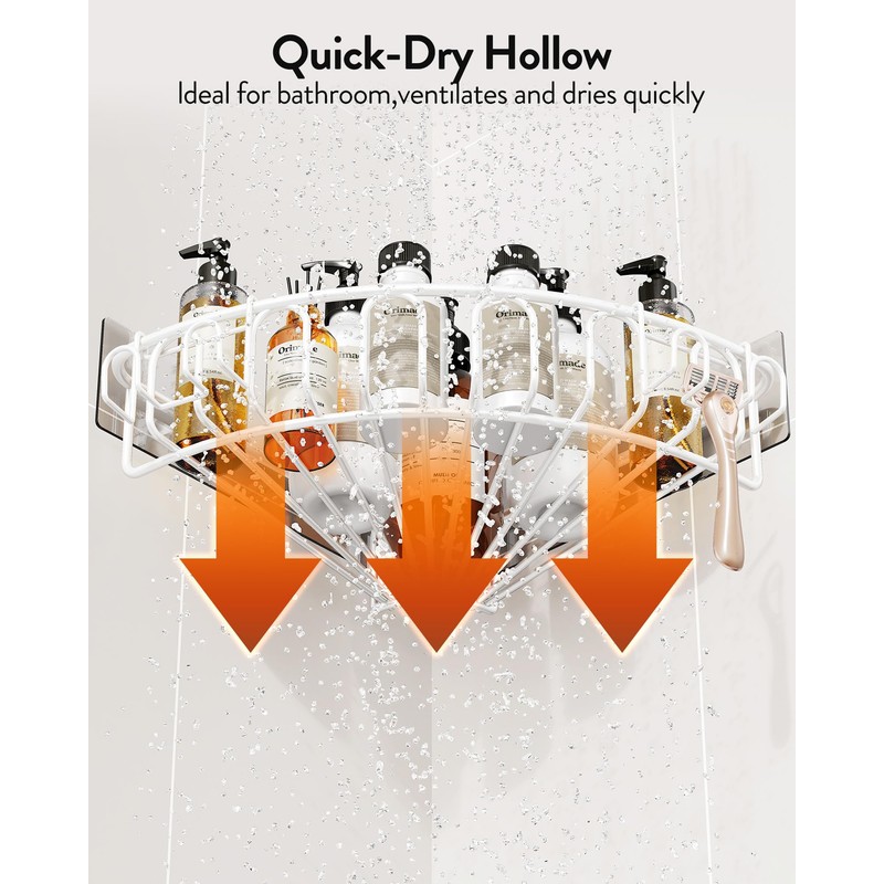 Orimade Corner Shower Caddy with 2 Hooks Wall Mounted Metal