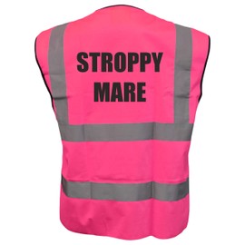 Equestrian STROPPY MARE Hi Viz Vis Vest Horse Riding Reflective Waistcoat Jacket Road Safety Visibility Pink Medium