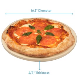 Pizza Stone for Oven, Grill, BBQ - Round 5/8 Inch Extra Thick Baking Stone w Safe Even Heating- XL 16.5" Pan for Crispy Crust, Heavy Duty Cordierite Holds High Temp- Kitchen Essential Must Have Gift