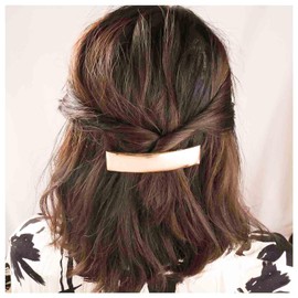 Inilbran French Metal Square Hair Barrette Vintage Geometric Rectangular Hairclips Gold Smooth Spring Clip Hairpins Minimalist Head Cuff Ponytail Decorative Hair Accessories for Women Headdress