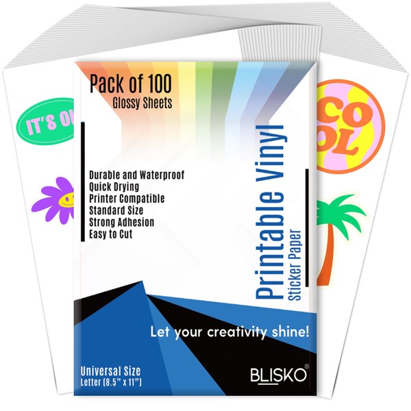 Printable Vinyl Sticker Paper – 100 Sheets 8.5x11” Sticker Paper