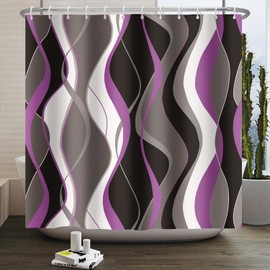 Violet Shower Curtain Grey and Black Striped Minimalist Shower Curtain Modern Abstract Waterproof Fabric Shower Curtain Set with Hooks for Bathroom Decor 72x72 Inches