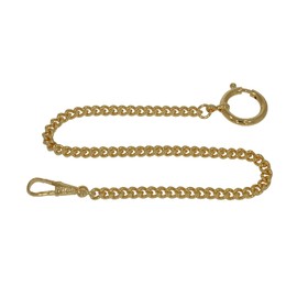 Jean Jacot Pocket Watch Chain with Snap Hook and Spring Ring Clasp, Made in Germany, Curb chain, gold-plated