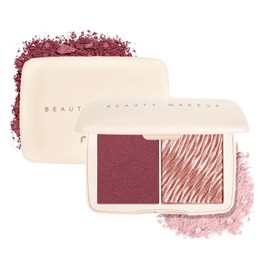 2 Colors Blush Highlighter Contour Makeup Palette - Matte and Shimmer, Face Blusher Highlight Bronzer Shade - Highly Pigmented and Blendable