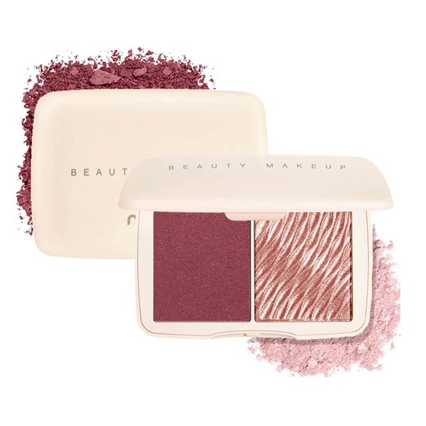 2 Colors Blush Highlighter Contour Makeup Palette - Matte and