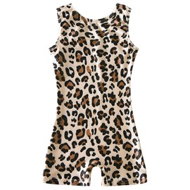 uideazone Leotards for Big Girls Dance Gymnastics Apparel Quick Dry Leopard Printed Kids Unitards Biketards Gym Outfits
