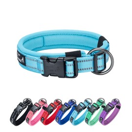 EXCELLENT ELITE SPANKER Reflective Dog Collar Classic Soft Padded Breathable Nylon Adjustable Pet Collar with Quick Release Buckle for Boy Girl Male Female Small Medium Large Dogs Training(LBLU-S)
