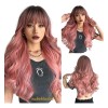 Peluca Larga Ondulada Cosplay Para Mujer Con Flequillo Rosa