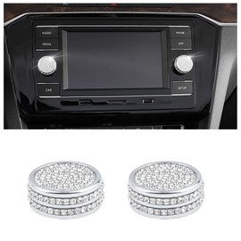 BLINGOOSE For VW Accessories Glitter Volume Control Button Sticker Decoration Ring Car Interior Accessories Volkswagen Golf GTI Tiguan Jetta Atlas Taos Crystal 2 Pieces