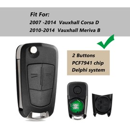 2 Buttons For Corsa Key Fob Corsa Remote Key Fob Replacement For Vauxhall Corsa D Key Meriva B Key Delphi system PCF7941Chip