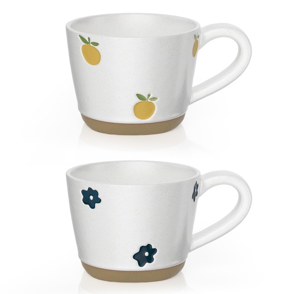 DREAMME Coffee Cups, Set of 2, Coffee Mugs, Ceramic Cappuccino Cups, Flower Cups, 350 ml Cup for Tea, Hot or Cold, Tea Cup with Birthday, Happy New Year 2024 Cup and Christmas Gifts