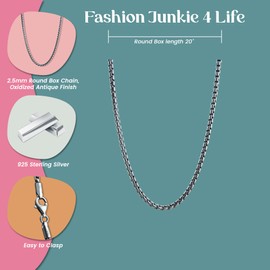 FashionJunkie4Life Sterling Silver 2.5mm Round Box Chain Necklace, Unisex Style - 16, 18, 20, 30" (20)