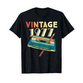Vintage 1977 Music Cassette 48th Birthday Gifts 48 Years Old T-Shirt